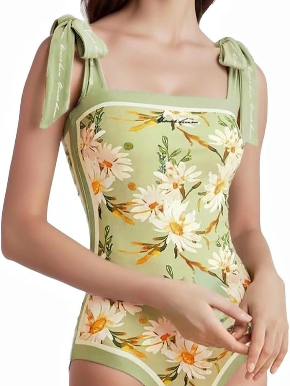 NWOT Women’s Floral One-Piece Reversible Swimsuit in Green & White Size Medium (